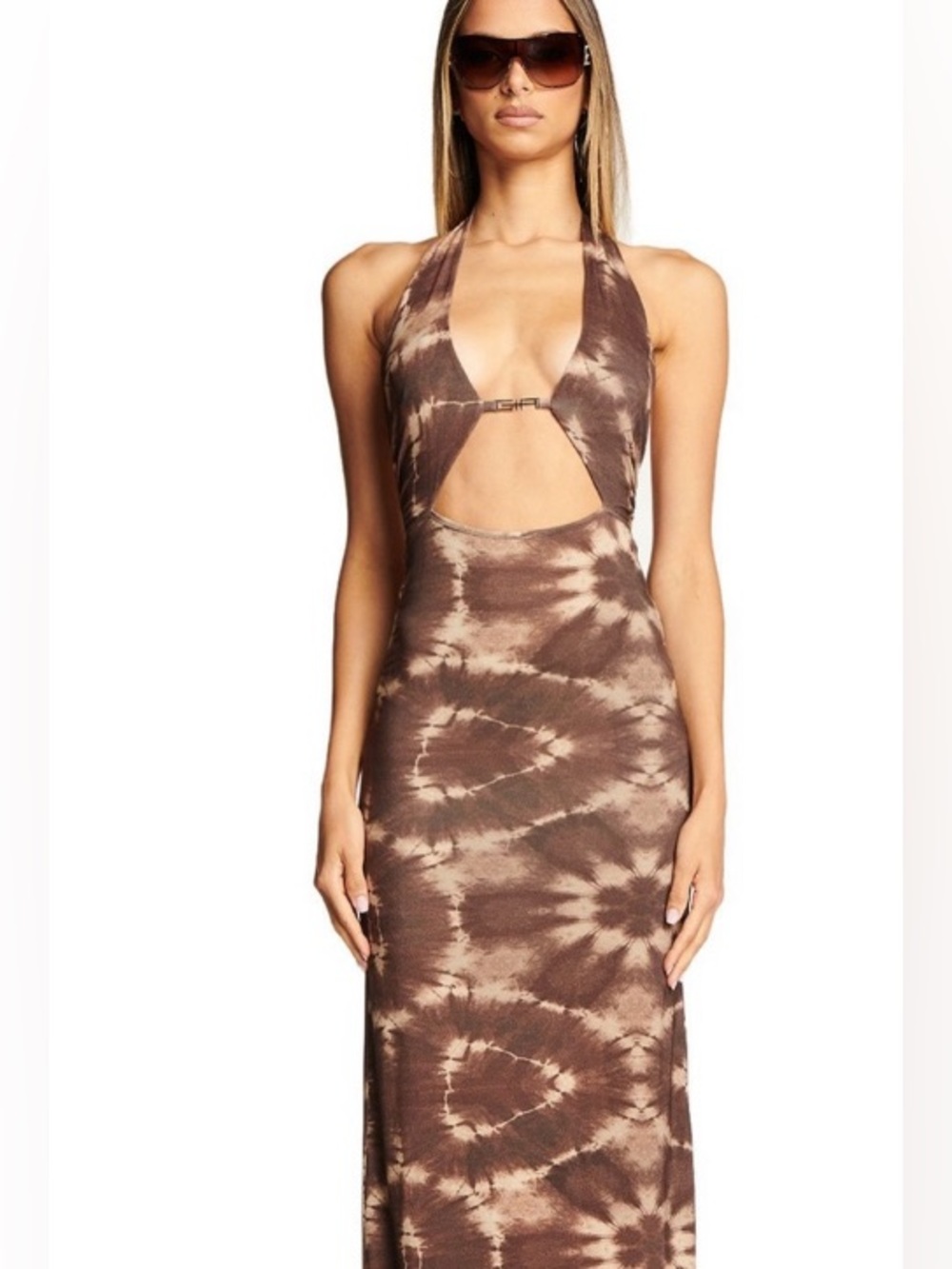 I Am Gia women’s brown Tie-Dye Halter Cutout Maxi Dress size s